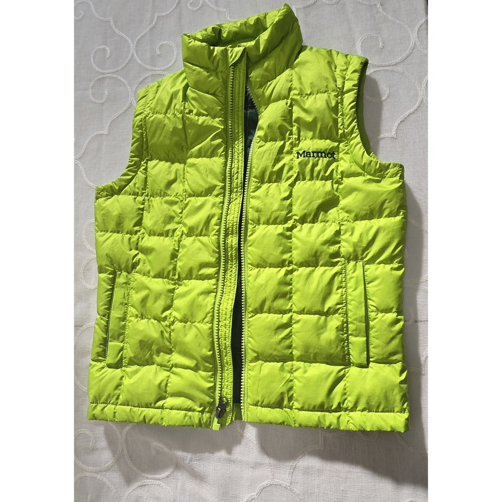 Marmot Kids Puffer Vest S Lime Green Down Insulated Lightweight Outdoor Jacket